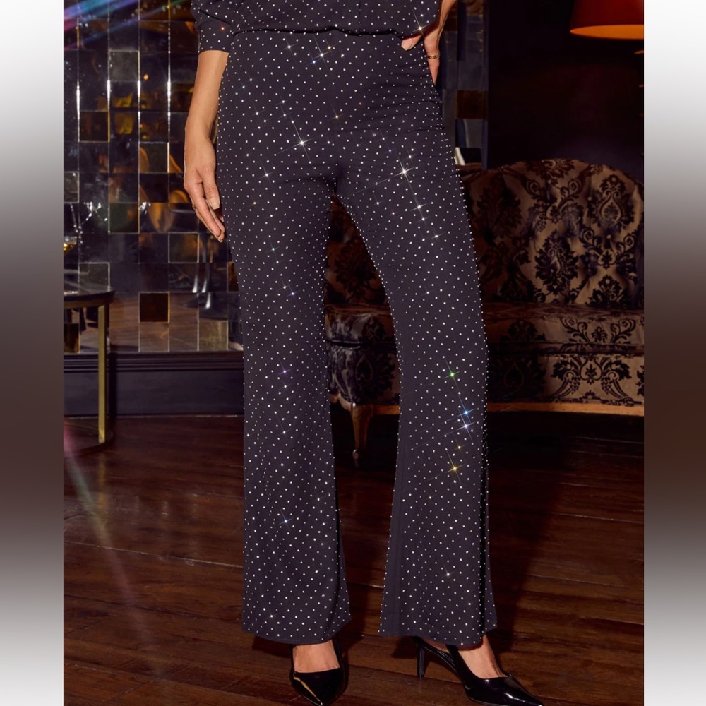 Vici Embellished Chiffon Button Down Top and Fitted Flare Pants - Picture 5 of 8